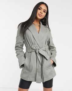 Шалфейно-зеленая куртка с поясом ASOS DESIGN-Зеленый