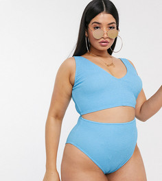 Синий укороченный бикини-топ с V-образным вырезом ASOS DESIGN curve