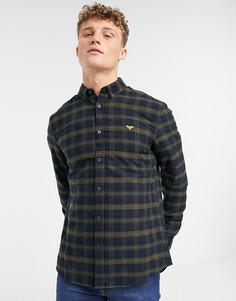 Темно-синяя рубашка в клетку с длинными рукавами и вышивкой на груди New Look-Темно-синий