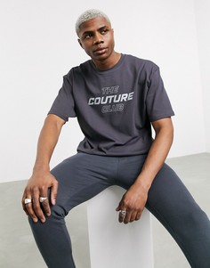 Серая oversize-футболка с принтом The Couture Club-Серый