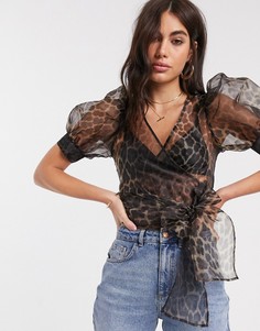 Топ с леопардовым принтом и запахом ASOS DESIGN-Мульти