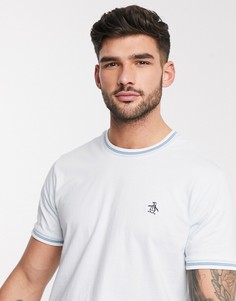 Голубая футболка с логотипом и контрастной отделкой Original Penguin-Синий