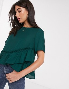Футболка с оборкой ASOS DESIGN-Зеленый