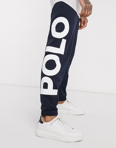 Темно-синие свободные джоггеры с манжетами и крупным принтом Polo Ralph Lauren-Темно-синий