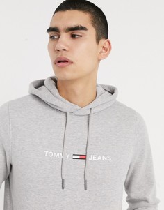 Серый меланжевый худи с логотипом-флажком на груди Tommy Jeans