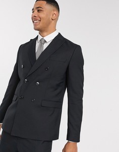 Черный двубортный премиум-пиджак узкого кроя с добавлением шерсти Jack & Jones