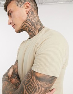 Бежевая футболка классического кроя из органического хлопка Bershka Join Life-Бежевый
