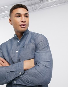 Темно-синяя меланжевая рубашка без воротника с логотипом Original Penguin-Синий