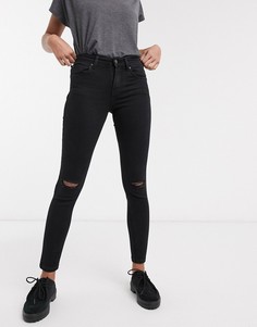 Черные джинсы пуш-ап с рваной отделкой на коленях Bershka-Черный