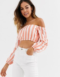 Кроп-топ в полоску со спущенными плечами Glamorous-Мульти