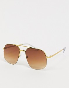 Солнцезащитные очки-авиаторы с золотистой полуоправой ASOS DESIGN-Золотой