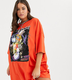 Платье-футболка с принтом "paradise" ASOS DESIGN Curve-Мульти
