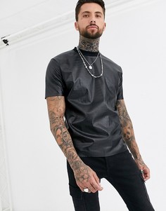 Черная фестивальная футболка из искусственной кожи ASOS DESIGN-Черный