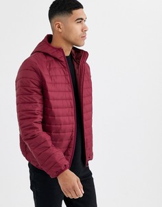 Красный легкий пуховик с капюшоном ASOS DESIGN