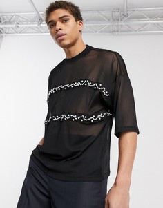 Черная фестивальная oversized-футболка с сетчатой отделкой ASOS DESIGN-Черный