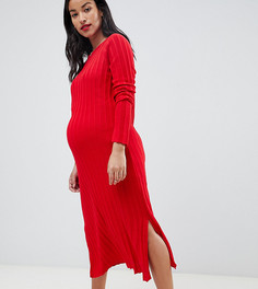 Платье миди в широкий рубчик ASOS Maternity-Красный