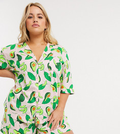 Пижама с рубашкой и шортами из модала с принтом авокадо ASOS DESIGN Curve-Мульти