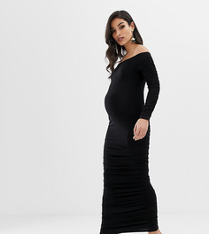 Облегающее платье мидакси с длинными рукавами и сборками ASOS DESIGN Maternity-Черный
