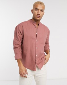 Розовая льняная oversized-рубашка с воротником на пуговице ASOS DESIGN-Розовый