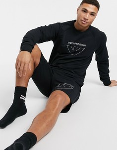 Черный свитшот с круглым вырезом и логотипом Emporio Armani