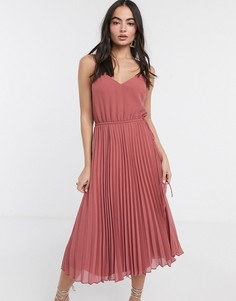 Розовое плиссированное платье миди на бретелях ASOS DESIGN-Розовый