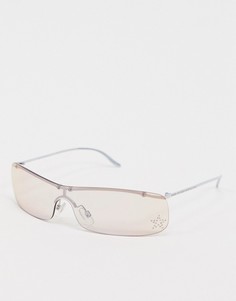 Солнцезащитные очки без оправы в стиле 90-х с отделкой стразами ASOS DESIGN-Серебряный