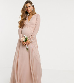 Присборенное платье макси с длинными рукавами ASOS DESIGN Maternity Bridesmaid-Темно-синий