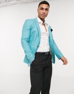 Синий льняной приталенный пиджак ASOS DESIGN wedding