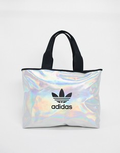 Серебристая сумка-шоппер с логотипом-трилистником adidas Originals-Серебряный