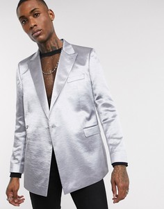 Серебристый приталенный пиджак металлик с драпировкой ASOS DESIGN-Серебряный