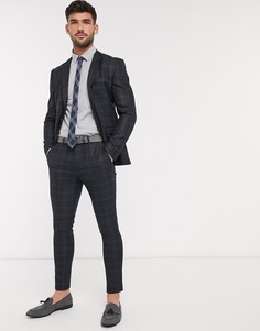 Серые узкие брюки стретч в клетку Selected Homme-Серый