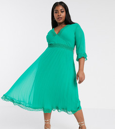 Изумрудно-зеленое платье миди с кружевом ASOS DESIGN Curve-Зеленый