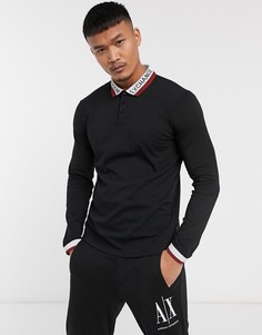 Поло черного цвета с длинными рукавами и фирменной отделкой Armani Exchange-Черный