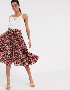 Юбка миди с плиссировкой и леопардовым принтом Closet London-Мульти