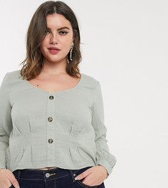 Шалфейно-зеленый льняной топ с объемными рукавами Vero Moda Curve
