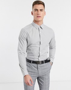 Серая поплиновая рубашка с длинными рукавами New Look-Серый