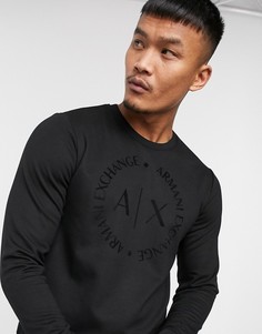 Черный свитшот с круглым вырезом и логотипом Armani Exchange