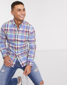Зауженная оксфордская рубашка в клетку с логотипом Polo Ralph Lauren-Синий