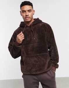 Плюшевый худи oversized темно-коричневого цвета ASOS DESIGN-Коричневый