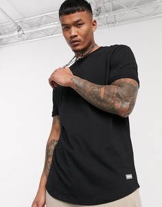 Черная длинная футболка Bershka-Черный