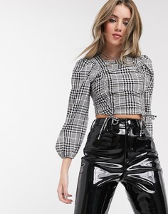 Кроп-топ в клетку со сборками Bershka-Мульти