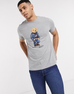 Серая меланжевая футболка с принтом медведя Polo Ralph Lauren-Серый