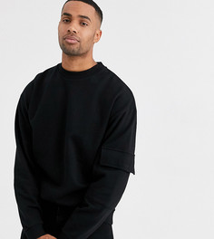 Черный oversize-свитшот с карманом на рукаве ASOS DESIGN Tall