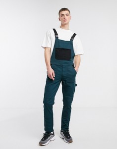 Сине-зеленый узкий джинсовый комбинезон с контрастными карманами ASOS DESIGN-Синий