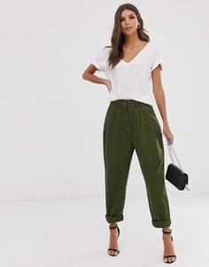 Широкие брюки хаки со складками ASOS DESIGN-Зеленый