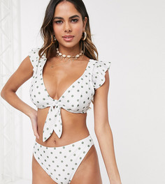 Бикини трусы-хипстеры из переработанного полиэстера с узором в горошек цвета хаки Peek & Beau-Белый