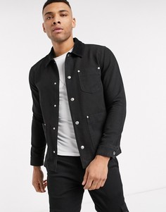 Черная джинсовая куртка с вельветовым воротником ASOS DESIGN-Черный