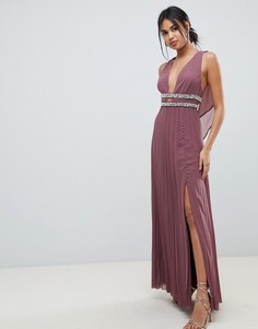 Плиссированное платье макси с лентой и отделкой ASOS DESIGN-Красный