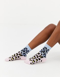 Носки с комбинированным леопардовым принтом ASOS DESIGN-Синий