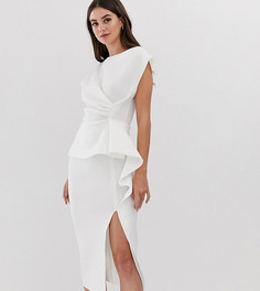Платье-футляр миди с баской и защипами ASOS DESIGN Tall-Белый